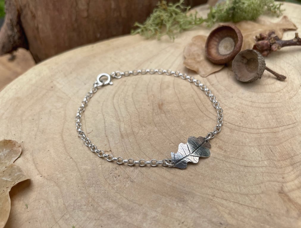 Handmade Silver Oak Leaf Bracelet