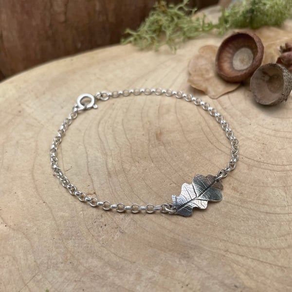 Handmade Silver Oak Leaf Bracelet