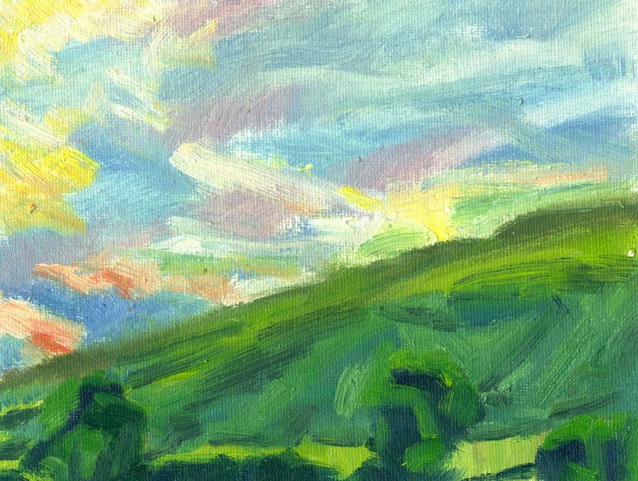 Landscape Painting, Oil on Paper: Colours at Dusk