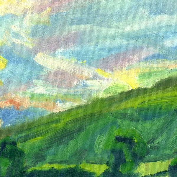 Landscape Painting, Oil on Paper: Colours at Dusk