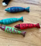 Personalised cat toy. Cotton canvas fish shaped kicker toy. - Image 3