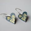 Heart hoop earrings in charcoal with gold leaf print