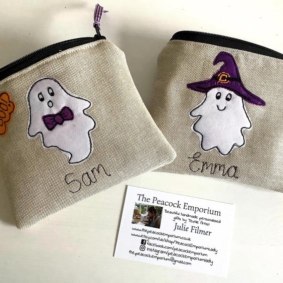 Personalised Halloween Purse - Custom Ghost, Pumpkin, Bat Witch Wallet or Pouch 