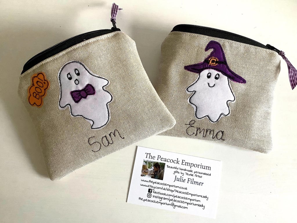 Personalised Halloween Purse - Custom Ghost, Pumpkin, Bat Witch Wallet or Pouch 