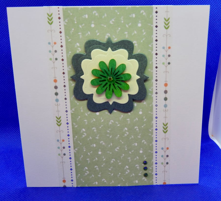 Green Floral blank card 