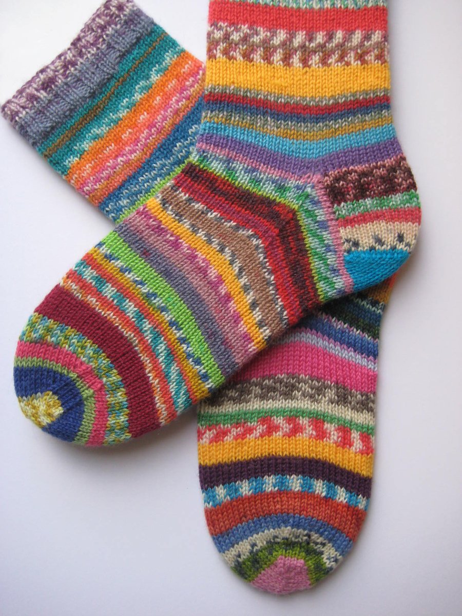 hand knit womens scrappy wool socks UK 4-6