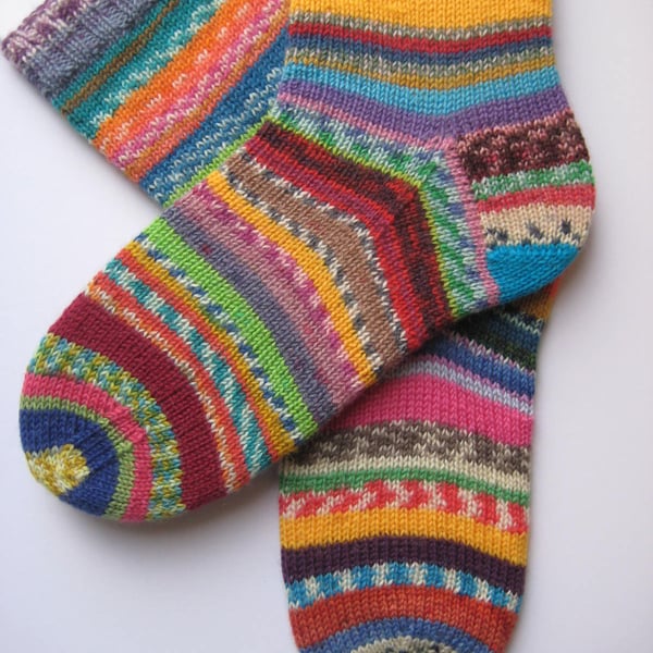 hand knit womens scrappy wool socks UK 4-6