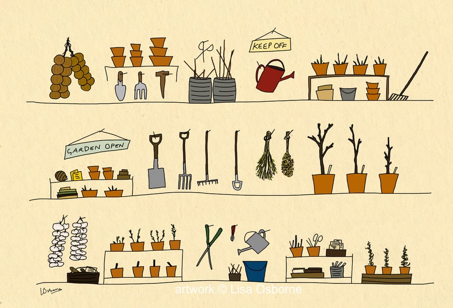 Potting shed - gardening print 