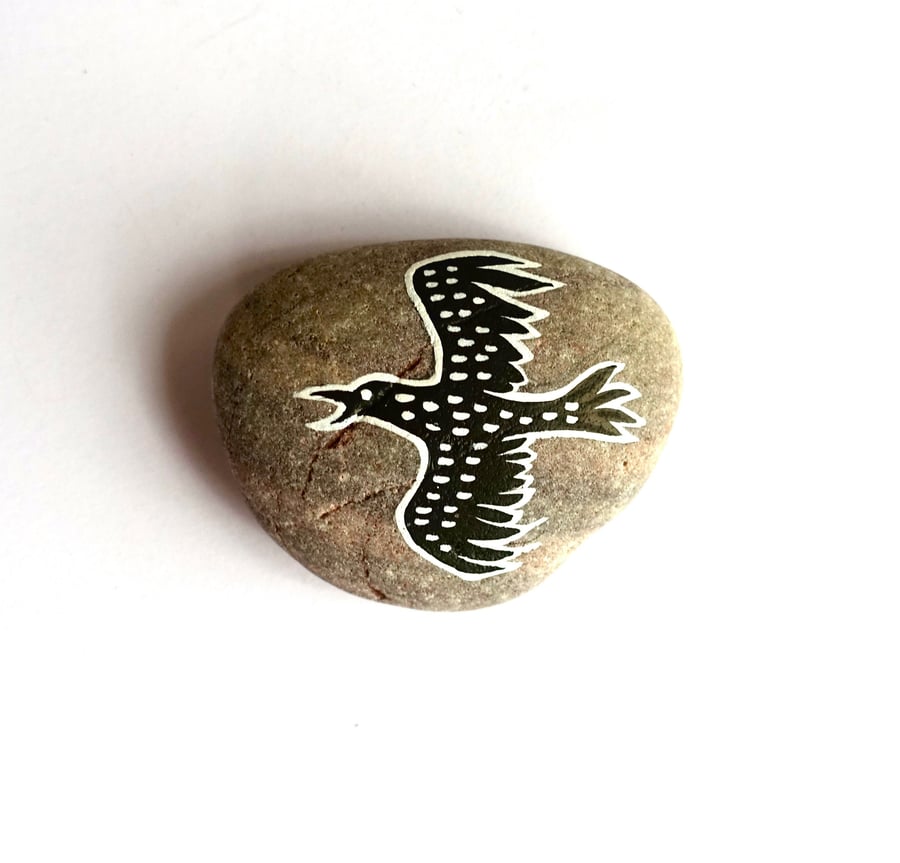 Hand Painted Raven Pebble - MADE TO ORDER