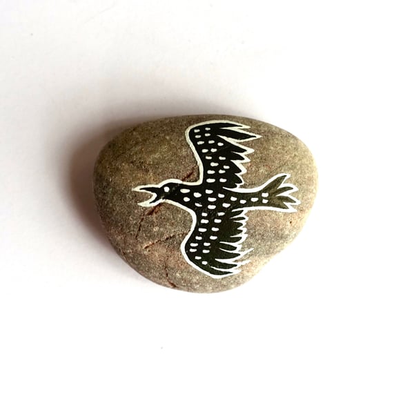 Hand Painted Raven Pebble - MADE TO ORDER