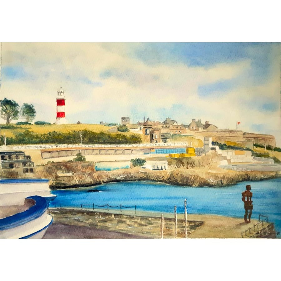 Framed  Painting Plymouth Hoe Devon Original Watercolour 