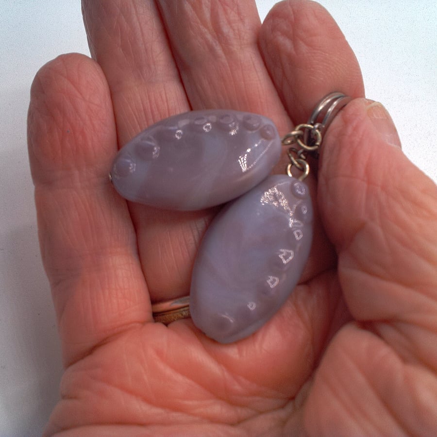 Lilac Oval Art Glass Bead Earrings, Gift for Her, Lilac Earrings, Birthday Gift