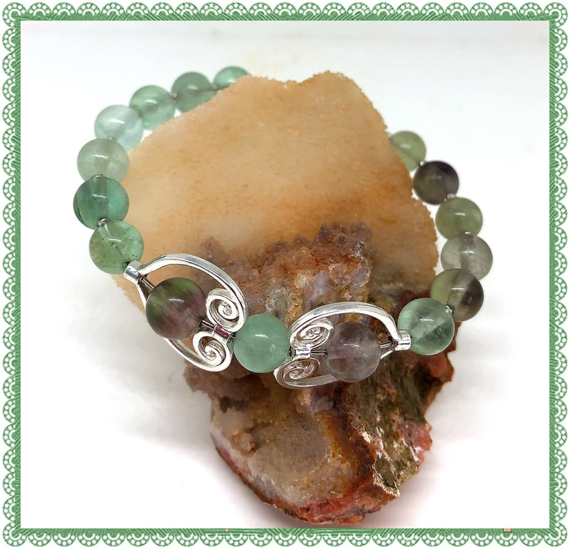 One of a Kind  Stylish Fidget Fluorite gemstone bangle style bracelet