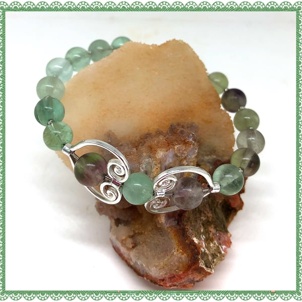 One of a Kind  Stylish Fidget Fluorite gemstone bangle style bracelet