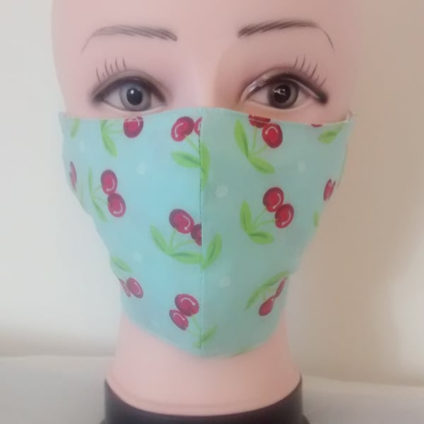 Handmade 3 layers cherries reusable adult face mask.