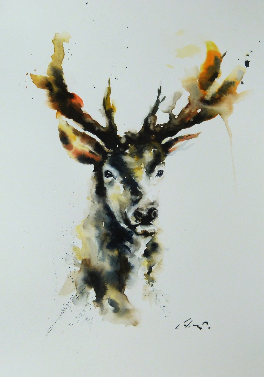 Stag Head, Original Watercolour Painting.