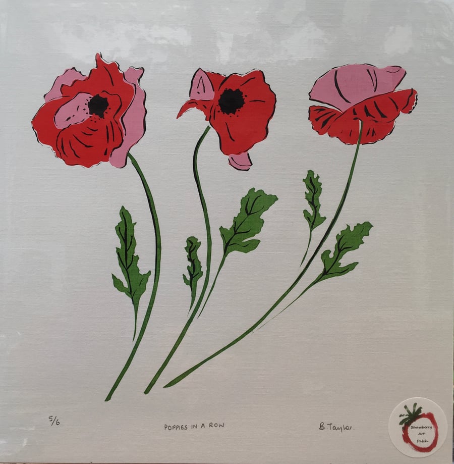 Poppies in a Row - Handmade Silkscreen Print