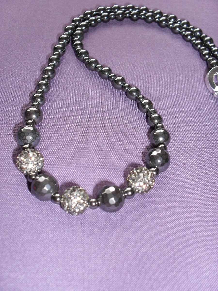  Hematite and Czech Crystal Necklace