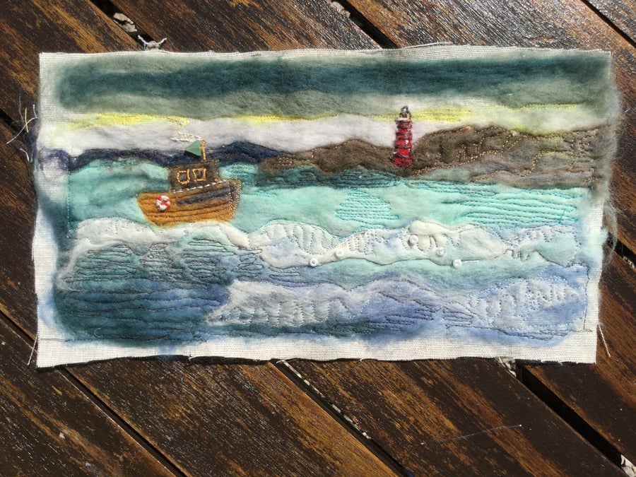 Coastal view original piece of felt art