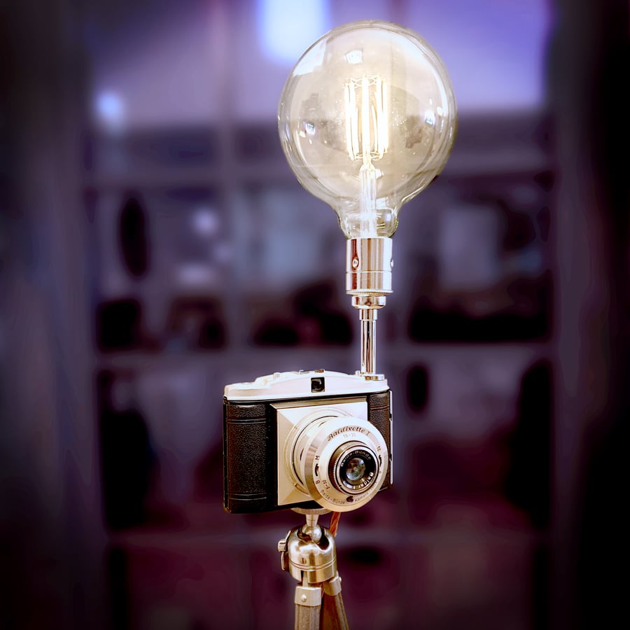 Upcycled Vintage 1950s Baldixette Camera Edison Tripod Lamp