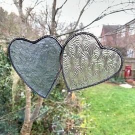 Stained Glass Double Heart Suncatcher - Handmade Window Decoration - Blue 