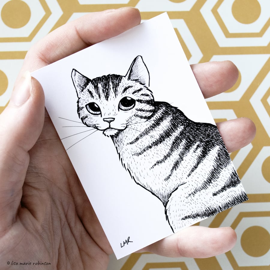 Tabby Cat ACEO - Inktober 2019 - Day 10 - Ink Drawing Pen Art