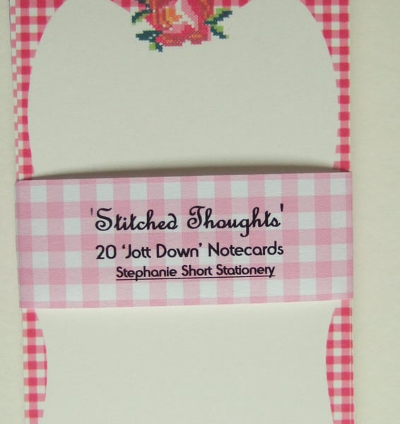 'Stitched Thoughts' Set of 20 ' Jott Down' Notecards,Handmade Notecards