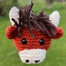 Crochet Highland Cow Keyring or Bag Charm – Approx 7cm Tall