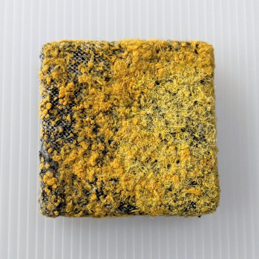 Square Abstract Lichen Inspired Mini Textile Art in Mustard Yellow