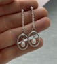 Oval Hoop Pearl Drop Earrings - Handmade, Sterling Silver - Image 5