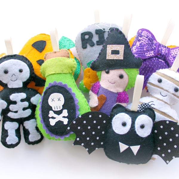 Make Your Own felt Halloween Garland Kit. Sewing pattern. Felt kit. Sew Your Own