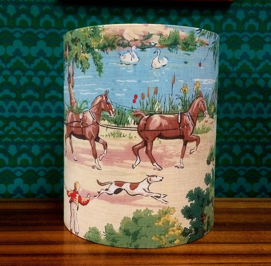 SALE FREE UK POST Vintage Country Village Scene Lampshade People, Horses, Dogs 