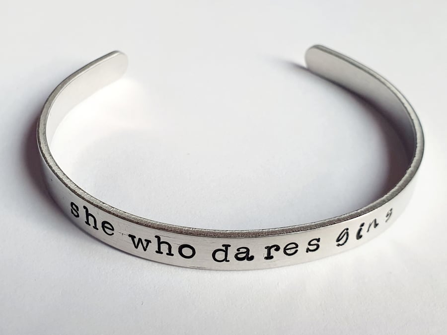 Stamped aluminium cuff bangle bracelet