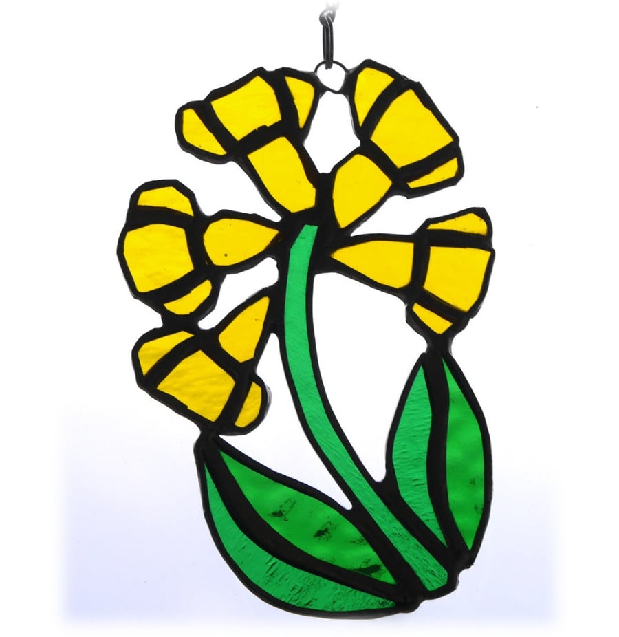 SOLD Cowslip Suncatcher Stained Glass Yellow Spring Flower 005