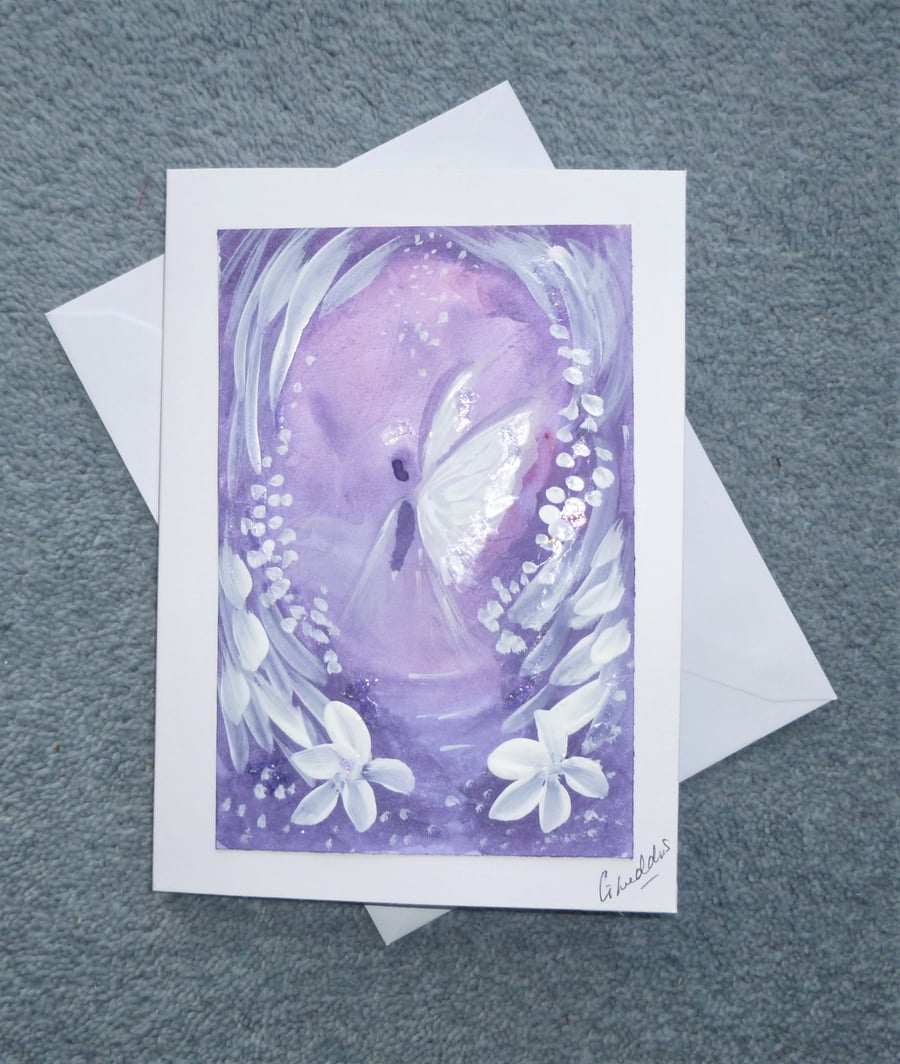 greetings card original art angel hand painted blank card ( ref F 439.D6 )