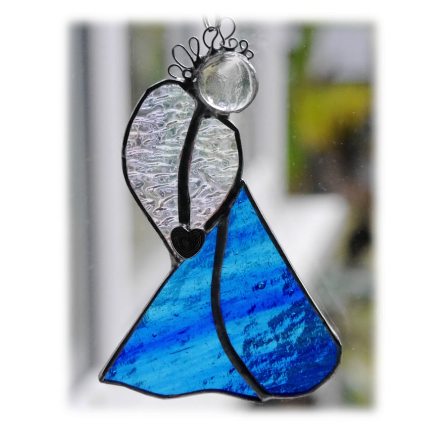 Angel Suncatcher Stained Glass Heart Blue Christmas 010