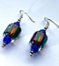 Blue lampwork stripey earrings