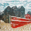Hastings Net Shops, East Sussex - Original Hand Pressed Limited Edition Linocut 