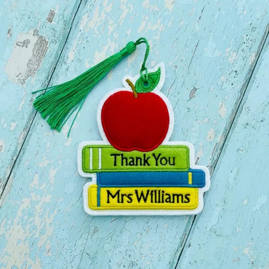 Personalised Apple & Books Bookmark Teacher Gift