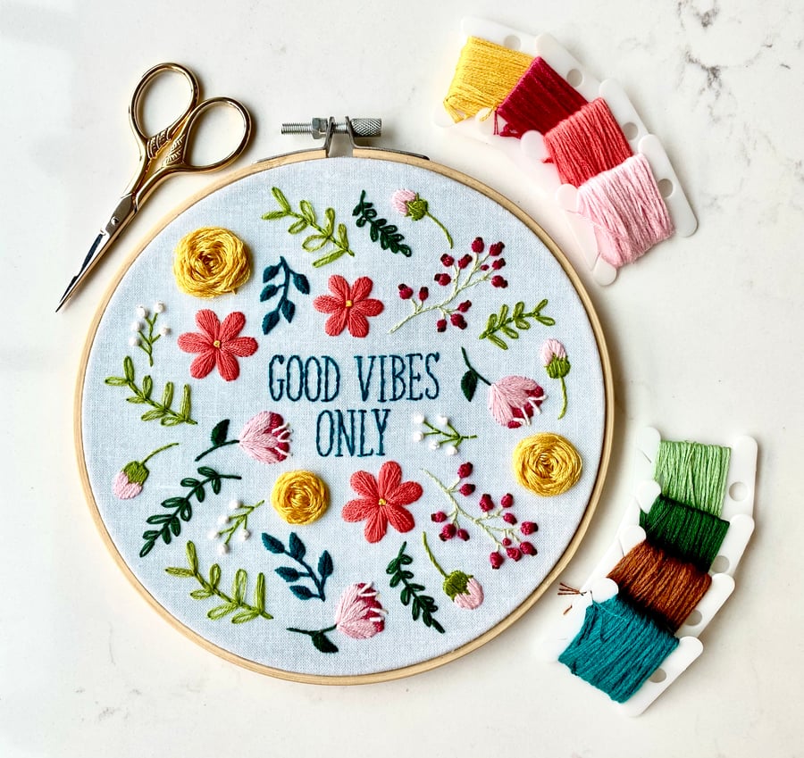 Embroidery Kit, ‘Good Vibes Only', Needlepoint Kit, Craft Kit