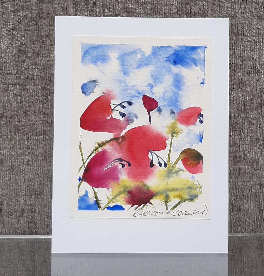 Abstract Poppies. Blank Card. Original Painting. 260144