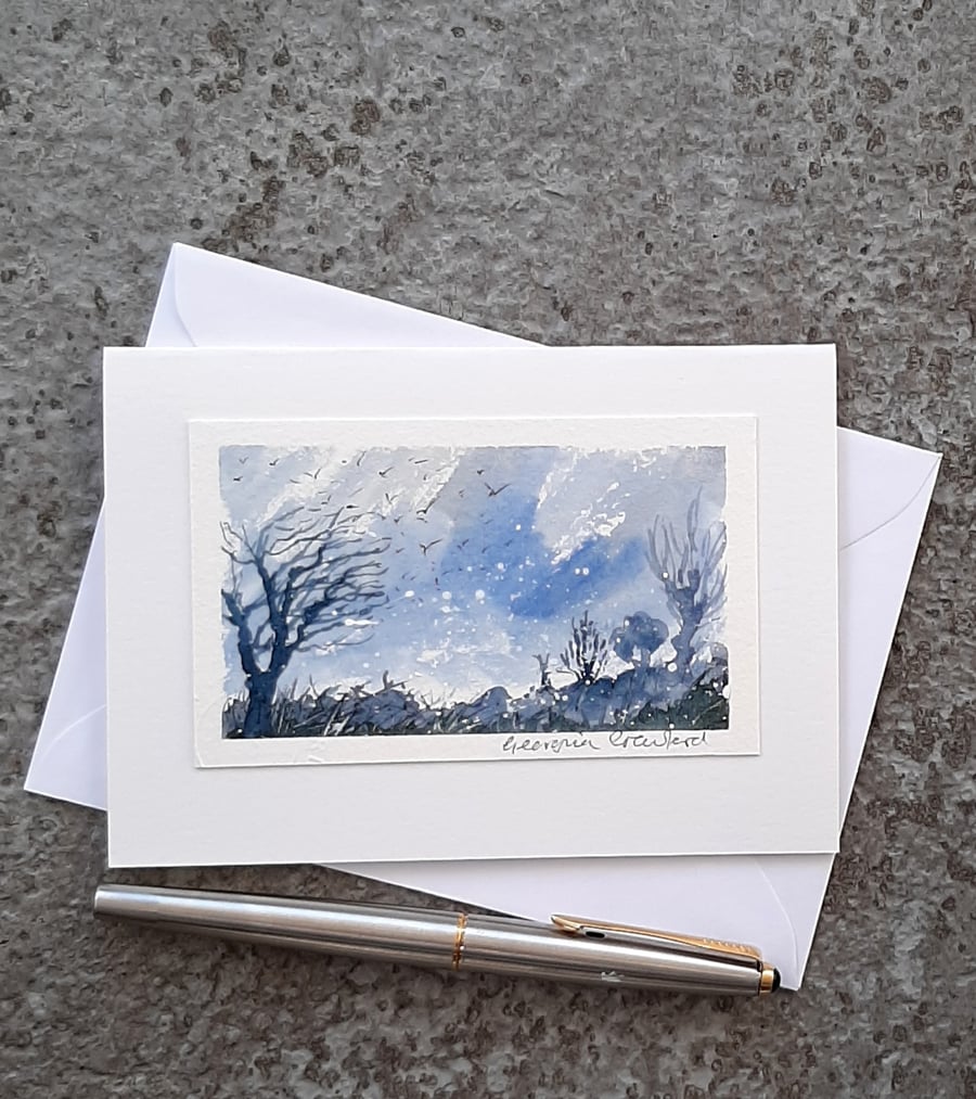 Watercolour Blank Card. Handpainted. Scenery. Landscape
