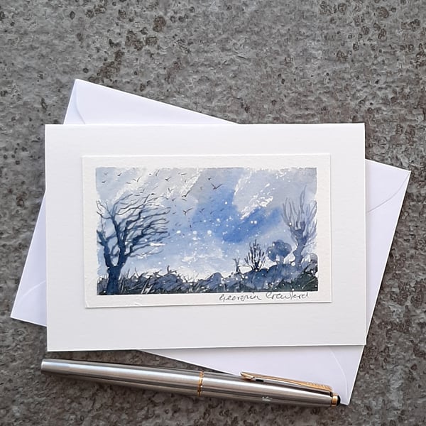 Watercolour Blank Card. Handpainted. Scenery. Landscape