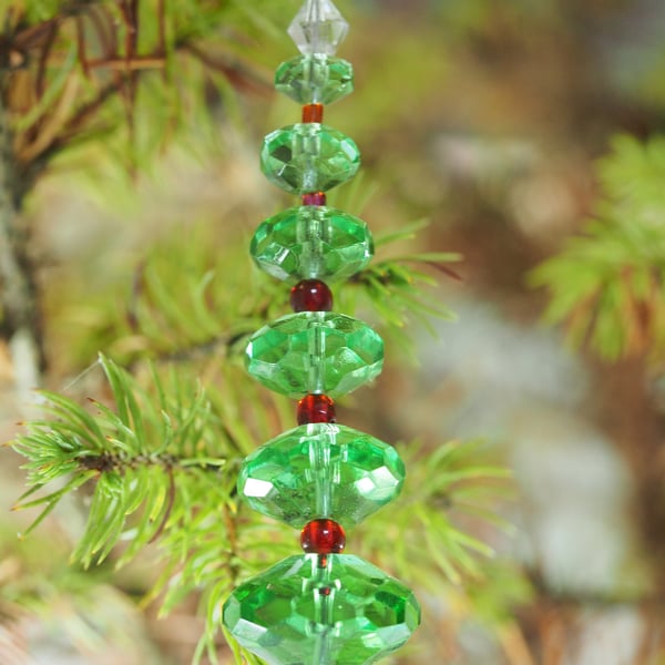 Recycled Green & Red Crystal Bead Tree Ornament