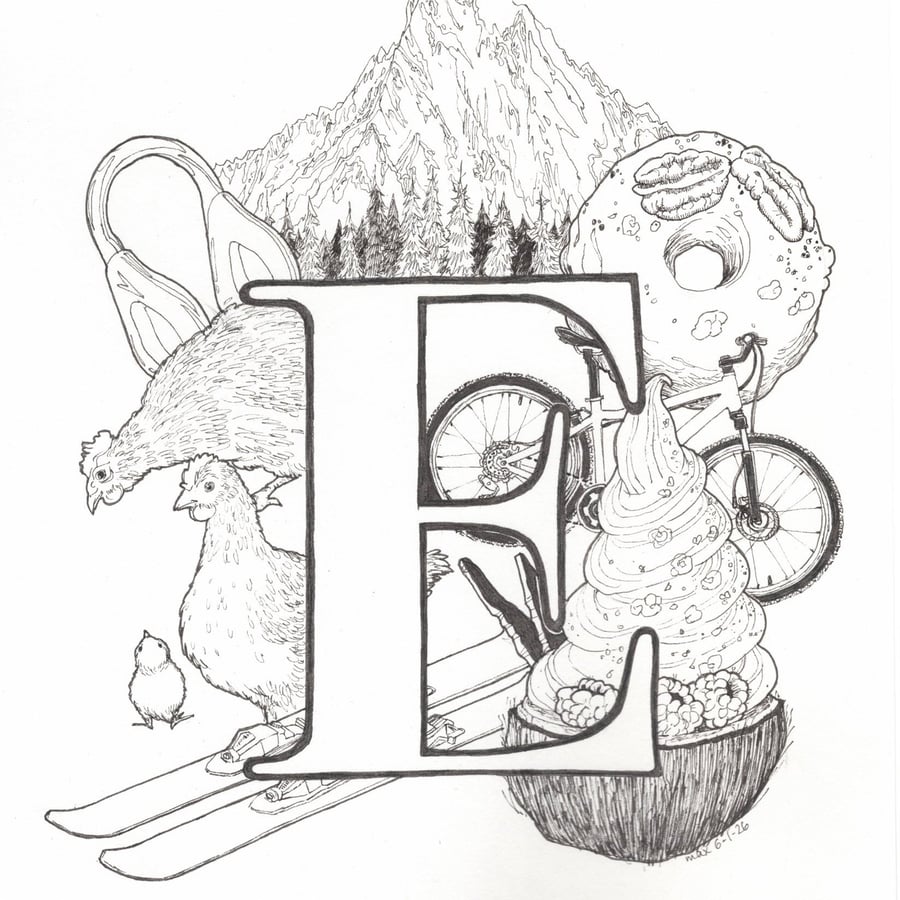 Personalised hand-drawn illustrations with the Letter or Initial of choice
