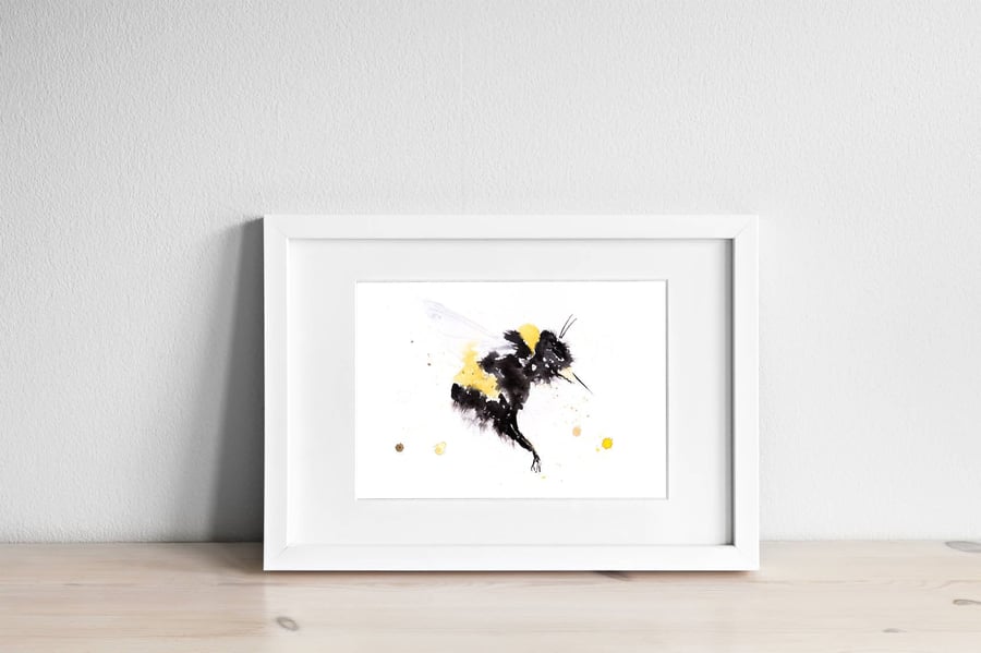 Bumble Bee Watercolour Print - Signed Limited Edition Wall Art by Syman Kaye