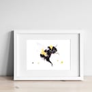 Bumble Bee Watercolour Print - Signed Limited Edition Wall Art by Syman Kaye