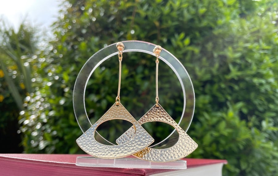 DISCO METAL EARRINGS gold plate triangle groovy cool seventies retro