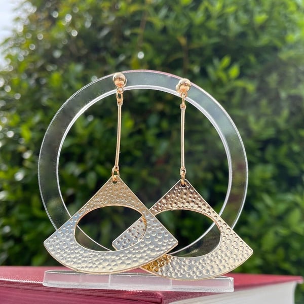 DISCO METAL EARRINGS gold plate triangle groovy cool seventies retro