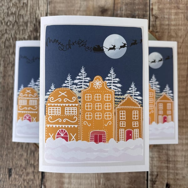 Gingerbread House Christmas Card: Dutch Snowy Scene